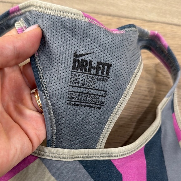 Nike Dri-Fit Women's Geometric Tank Top - Pink and Gray and Taupe - Picture 6 of 11